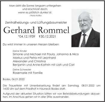 Traueranzeige von Gerhard Rommel von FZ