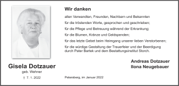 Traueranzeige von Gisela Dotzauer von FZ