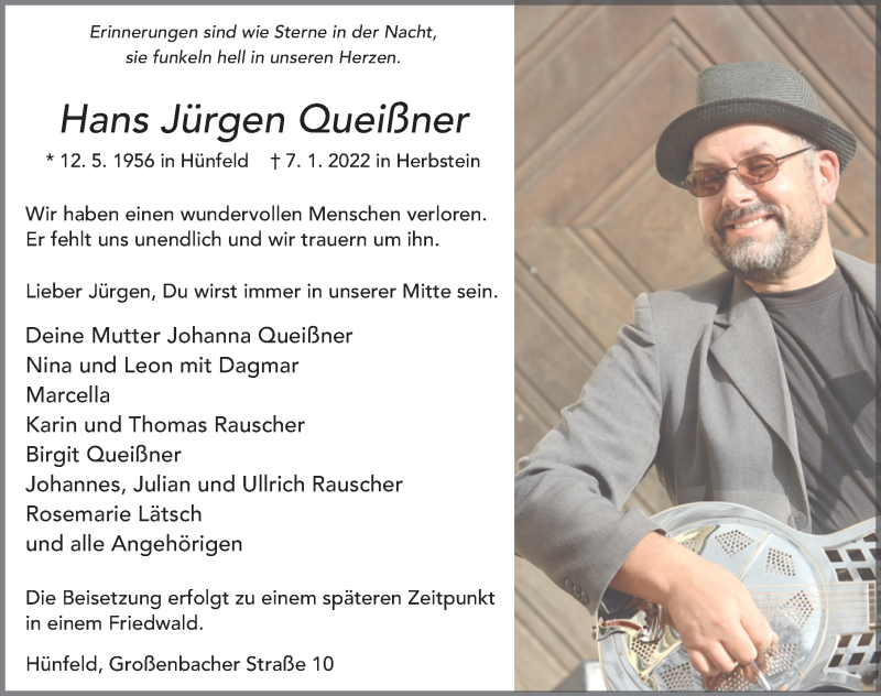  Traueranzeige für Hans Jürgen Queißner vom 15.01.2022 aus FZ