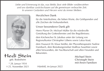 Traueranzeige von Hedwig Stein von FZ