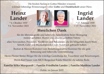 Traueranzeige von Heinz Lander von FZ
