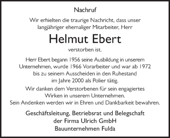 Traueranzeige von Helmut Ebert von FZ