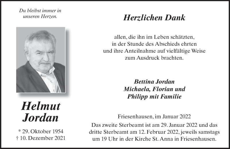 Traueranzeigen von Helmut Jordan trauer36