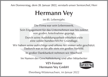 Traueranzeige von Hermann Vey von FZ