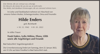Traueranzeige von Hilde Enders von FZ