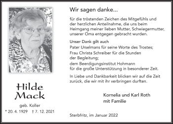 Traueranzeige von Hilde Mack von FZ