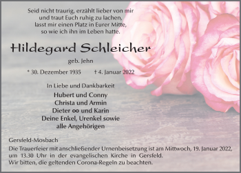 Traueranzeige von Hildegard Schleicher von FZ