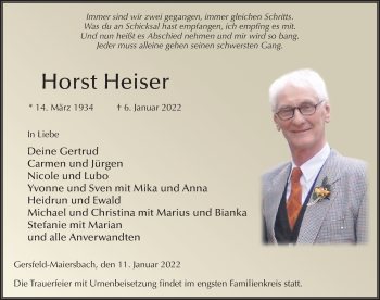 Traueranzeige von Horst Heiser von FZ