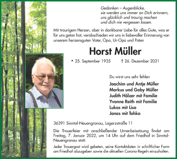 Traueranzeige von Horst Müller von FZ