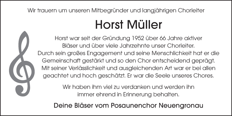  Traueranzeige für Horst Müller vom 04.01.2022 aus FZ