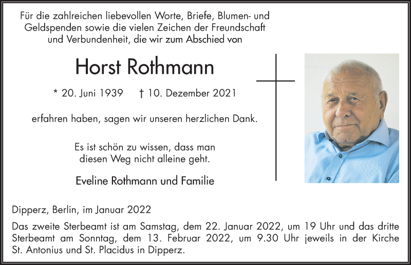  Traueranzeige für Horst Rothmann vom 15.01.2022 aus FZ