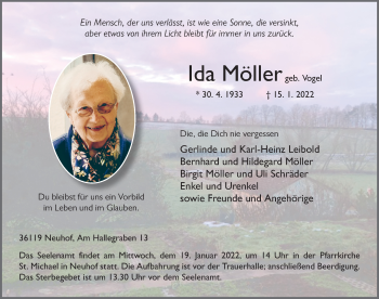 Traueranzeige von Ida Möller von FZ