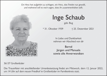 Traueranzeige von Inge Schaub von FZ