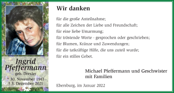 Traueranzeige von Ingrid Pfeffermann von FZ
