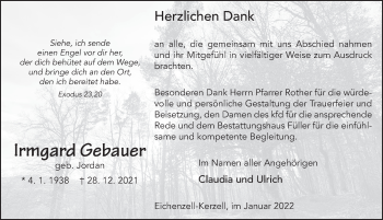 Traueranzeige von Irmgard Gebauer von FZ
