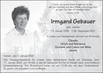 Traueranzeige von Irmgard Gebauer von FZ