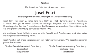 Traueranzeige von Josef Petri von FZ
