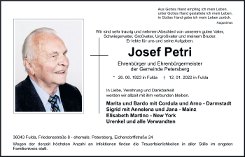 Traueranzeige von Josef Petri von FZ