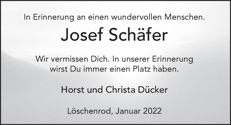 Traueranzeige für Josef Schäfer vom 05.01.2022 aus FZ