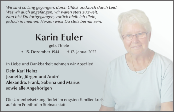 Traueranzeige von Karin Euler von FZ