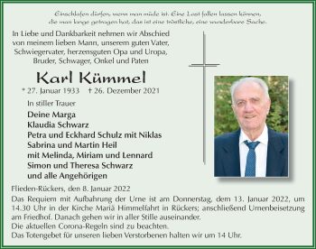 Traueranzeige von Karl Kümmel von FZ