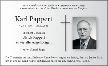 Traueranzeige von Karl Pappert von FZ