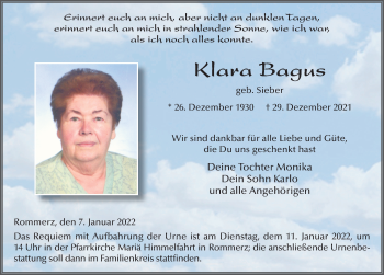 Traueranzeige von Klara Bagus von FZ