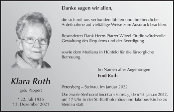 Traueranzeige von Klara Roth von FZ