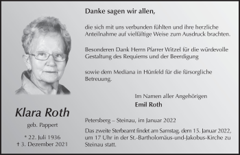 Traueranzeige von Klara Roth