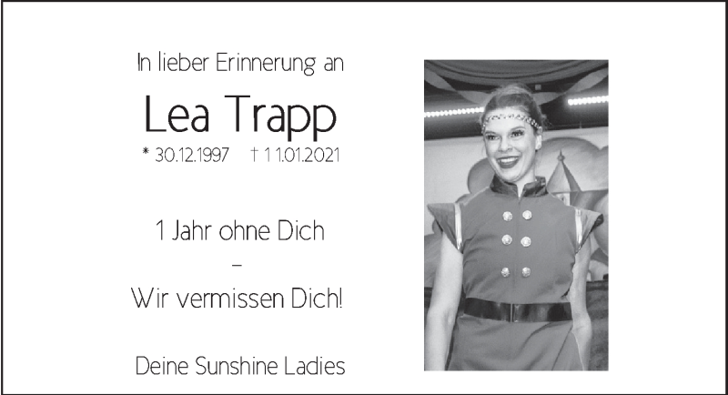  Traueranzeige für Lea Trapp vom 11.01.2022 aus FZ