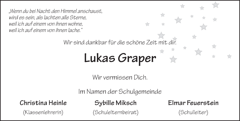  Traueranzeige für Lukas Graper vom 03.01.2022 aus FZ