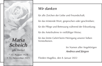 Traueranzeige von Maria Scheich von FZ