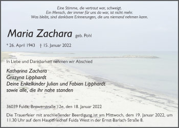 Traueranzeige von Maria Zachara von FZ