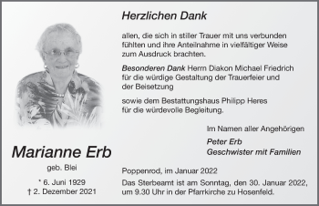 Traueranzeige von Marianne Erb von FZ