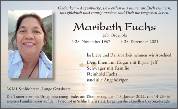 Traueranzeige von Maribeth Fuchs von FZ