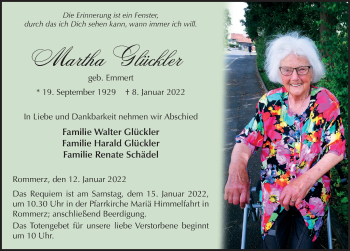 Traueranzeige von Martha Glückler von FZ