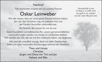 Traueranzeige von Oskar Leinweber von FZ