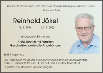 Traueranzeige von Reinhold Jökel von FZ