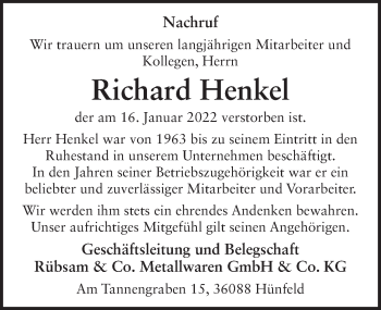 Traueranzeige von Richard Henkel