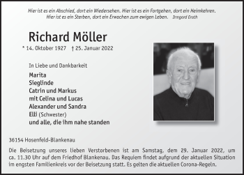 Traueranzeige von Richard Möller von FZ