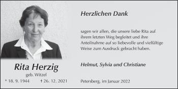 Traueranzeige von Rita Herzig von FZ