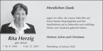 Traueranzeige von Rita Herzig