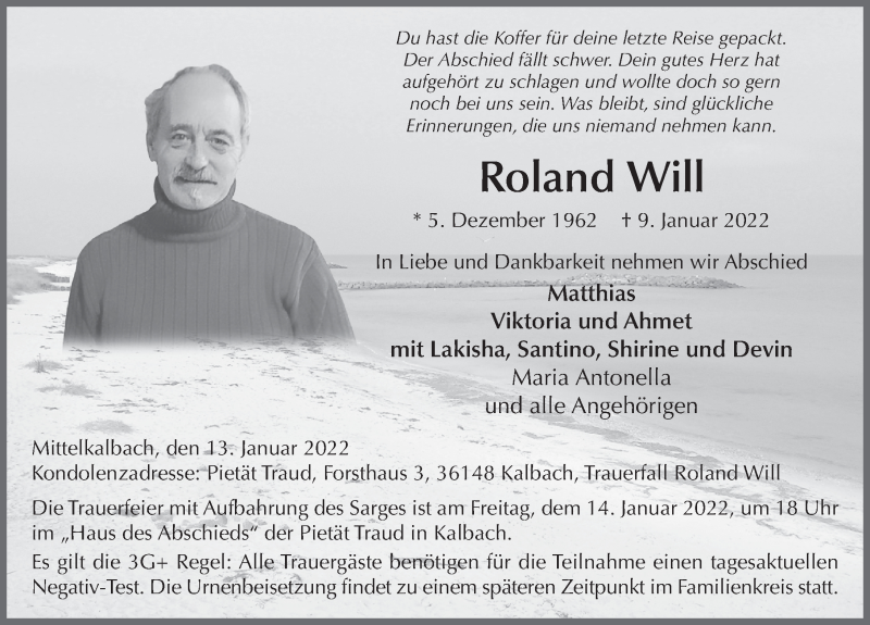  Traueranzeige für Roland Will vom 13.01.2022 aus FZ
