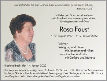 Traueranzeige von Rosa Faust von FZ