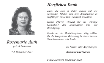Traueranzeige von Rosemarie Auth von FZ