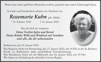 Traueranzeige von Rosemarie Kuhn von FZ