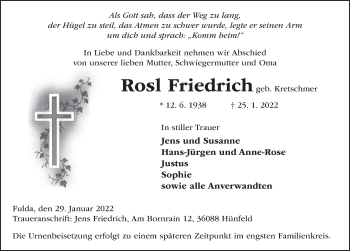 Traueranzeige von Rosl Friedrich von FZ
