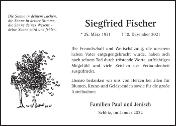 Traueranzeige von Siegfried Fischer von FZ