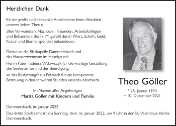 Traueranzeige von Theo Göller von FZ