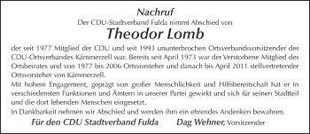 Traueranzeige von Theodor Lomb von FZ
